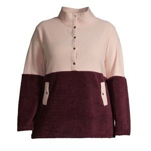 Como Blu Women’s Two Tone Fleece and Faux Sherpa Pullover.